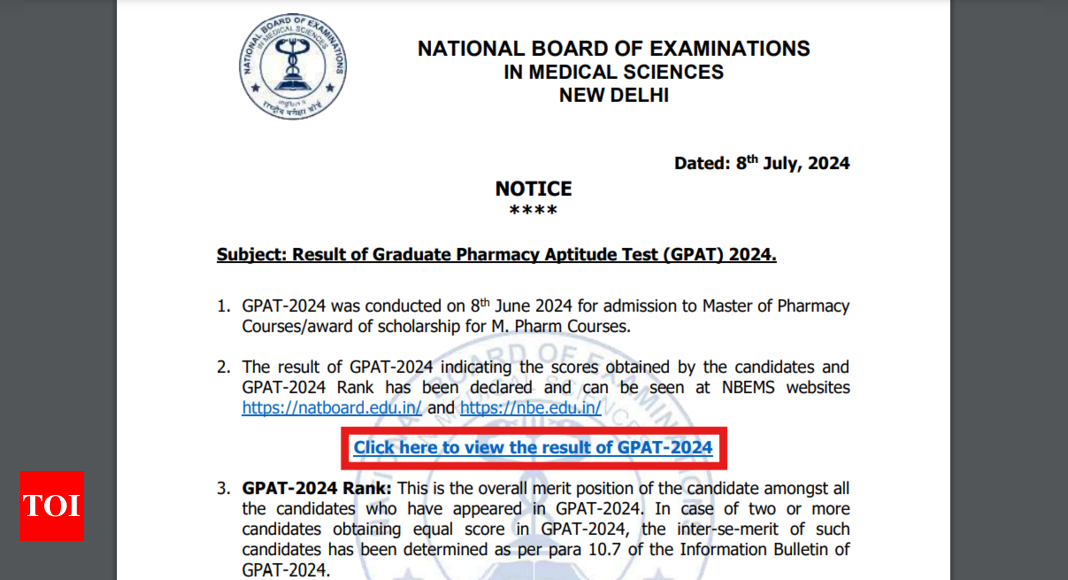 Read more about the article GPAT result 2024 declared, scorecards releasing shortly at natboard.edu.in: Check steps to download