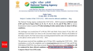 Read more about the article CUET UG 2024 re-test announced for ‘affected candidates’, re-exam on July 19: Official notice here