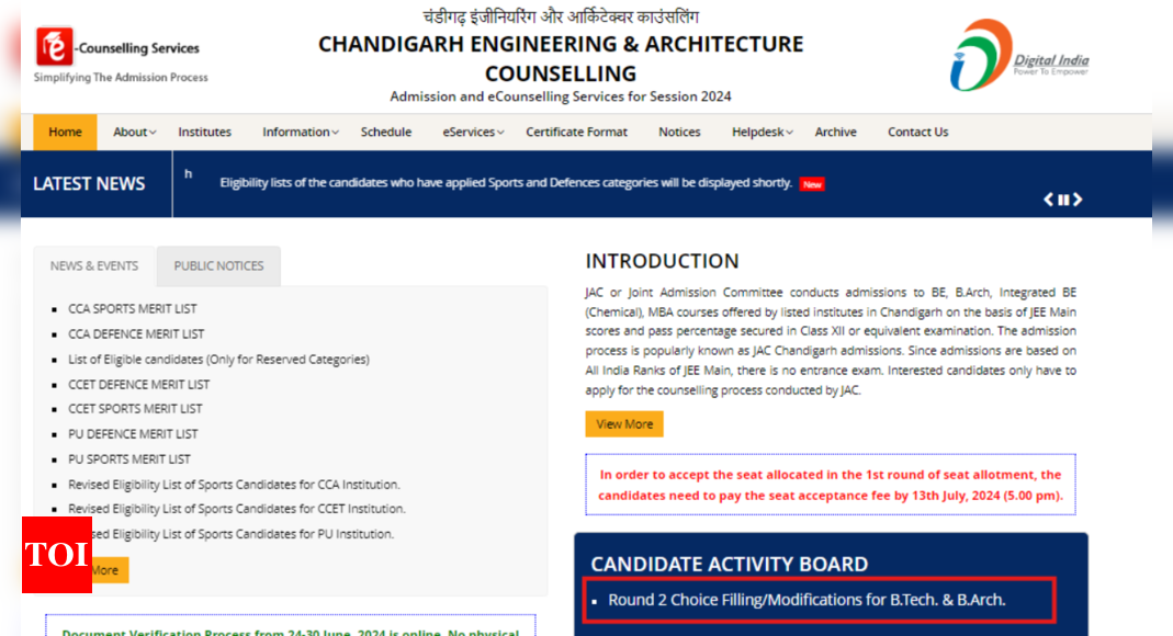 Read more about the article JAC Chandigarh Counselling 2024: Round 2 choice filling process for BTech, B Arch begins, direct link to apply