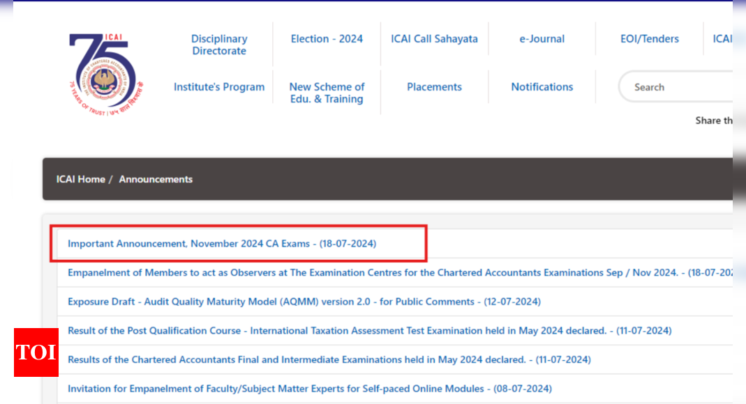 Read more about the article ICAI CA November 2024 calendar released: Details here