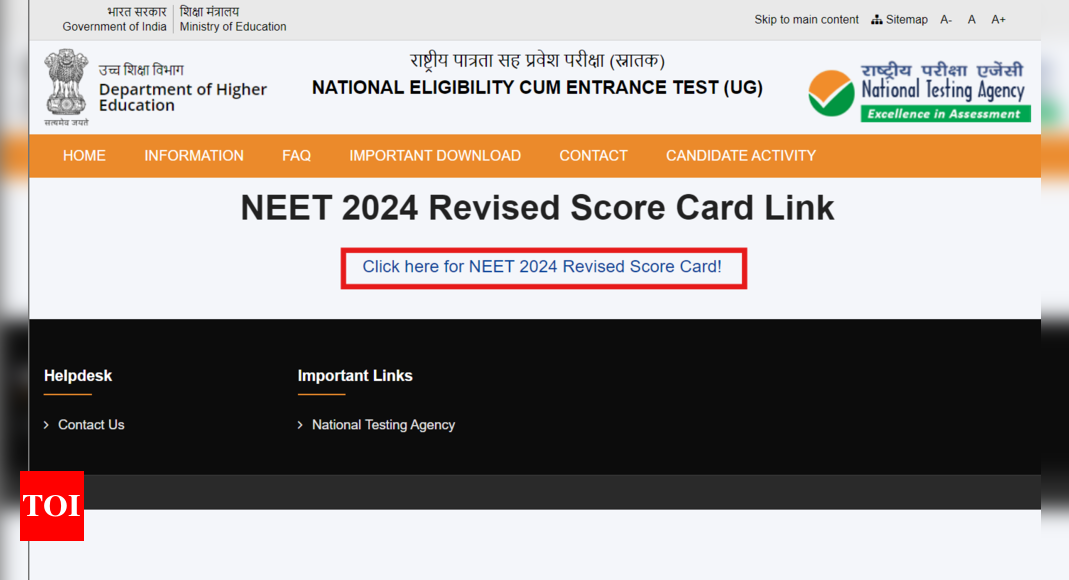 You are currently viewing NEET UG Revised Scorecard 2024 released at nta.ac.in, direct link to check here