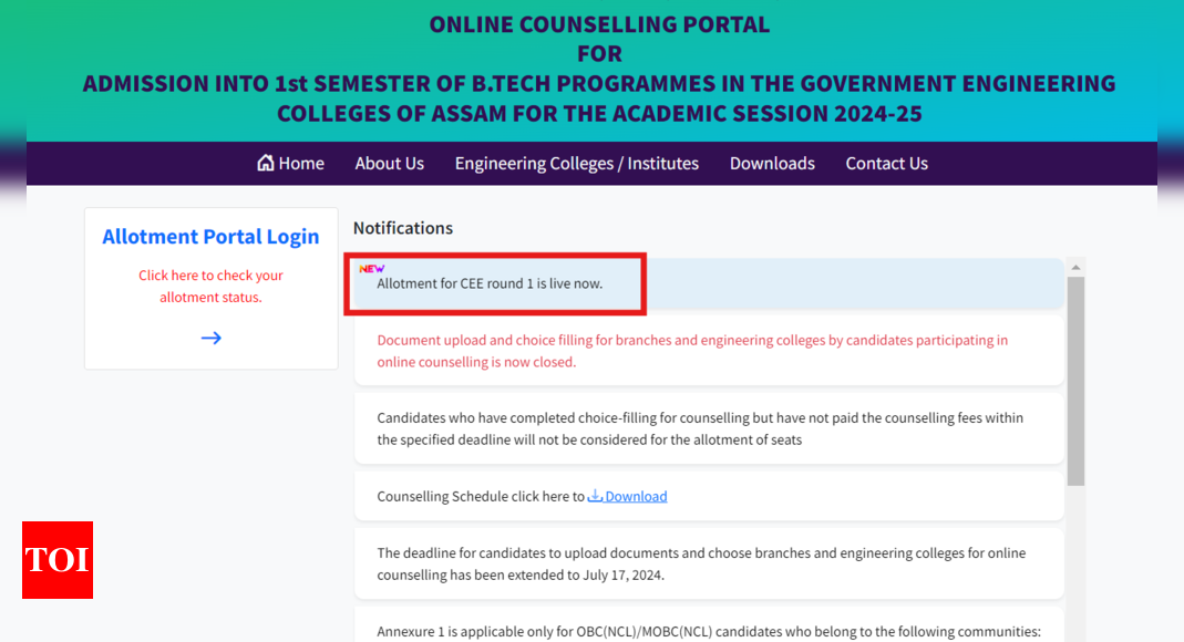 You are currently viewing Assam CEE Counselling 2024: Round 1 seat allotment result declared, direct link here