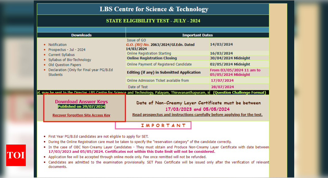 You are currently viewing Kerala SET Answer Key 2024 Released: Direct Link to Download, Key Challenge Details and More