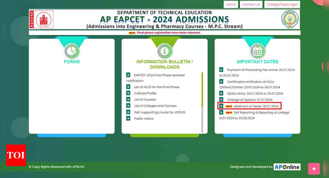 You are currently viewing AP EAMCET 2024: Results for Final Phase Counselling Out Today at eapcet-sche.aptonline.in