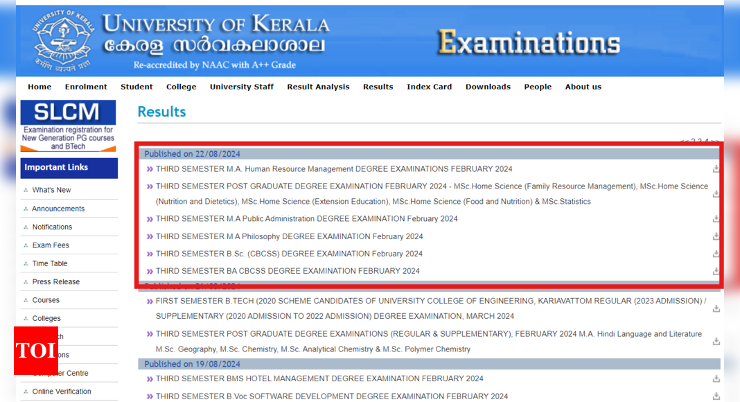 You are currently viewing Kerala University Third Semester Results 2024 Declared for MA, BA, BSc Courses: Here are the direct links to check