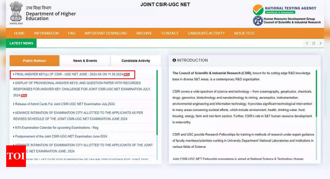 You are currently viewing CSIR-UGC NET June 2024: Final Answer Key for Chemical Science Released at csirnet.nta.ac.in; Download Here