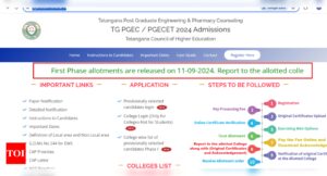 Read more about the article TS PGECET 2024 first phase seat allotment result out at pgecetadm.tsche.ac.in: Direct link to download here