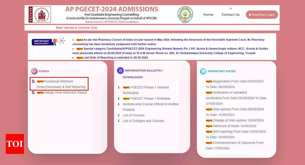 You are currently viewing AP PGECET 2024 Phase I Seat Allotment List Released at pgecet-sche1.aptonline.in: Direct Link