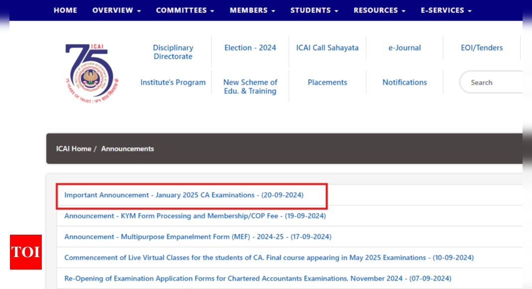 You are currently viewing ICAI CA January Exam 2025 schedule released: Check important dates, application fee and other details here