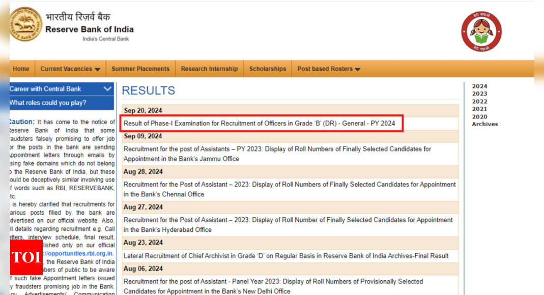 You are currently viewing RBI Grade B Officer Prelims Result 2024 for Phase 1 declared: Check direct link here