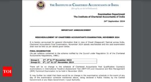 Read more about the article ICAI CA Final Exam for Nov 2024 postponed due to Diwali, new exam date announced: Check official notice here