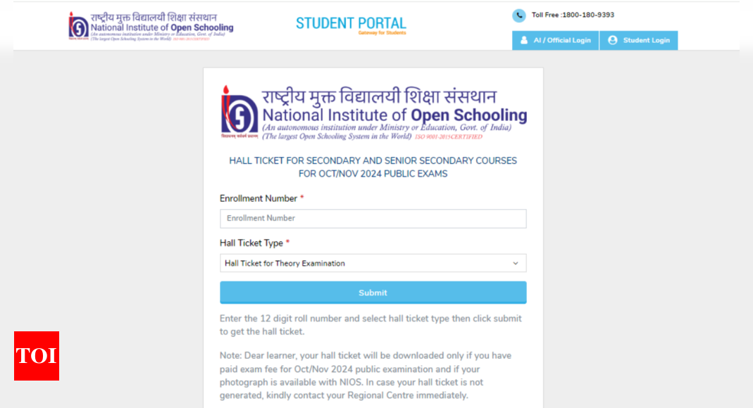 You are currently viewing NIOS Class 10th, 12th Hall Ticket released for October-November 2024 theory exams: Check direct link here