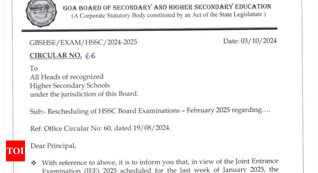 You are currently viewing Goa HSSC Board exam date 2025 postponed to avoid clash with JEE Main January exams, check official notice here