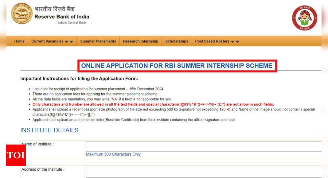 You are currently viewing RBI Summer Internship 2024 registration begins, direct link to apply here: Stipend of Rs 20000 on offer, check important details