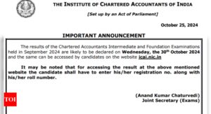 Read more about the article ICAI to likely declare CA Foundation and Inter September exam results on October 30, check official notice here