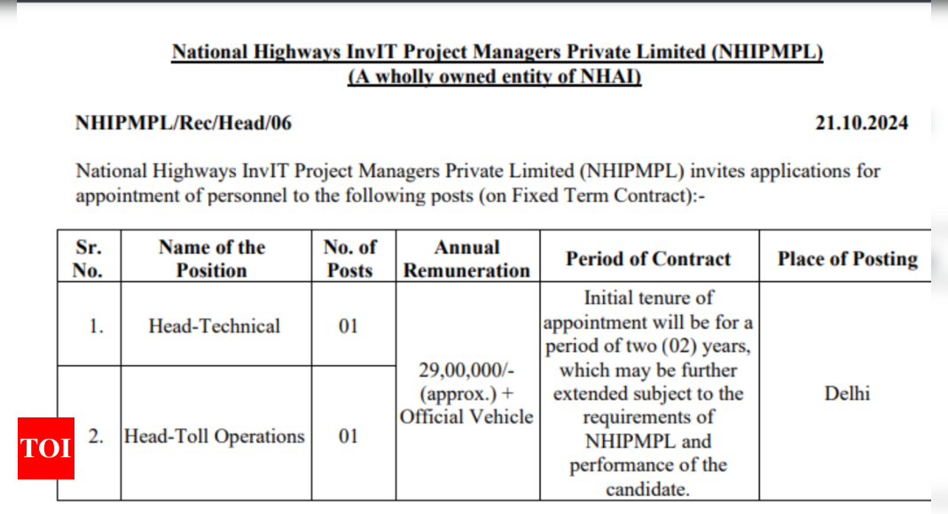 You are currently viewing NHAI recruitment 2024: Apply for various posts till November 5, salary up to Rs 29 lakh