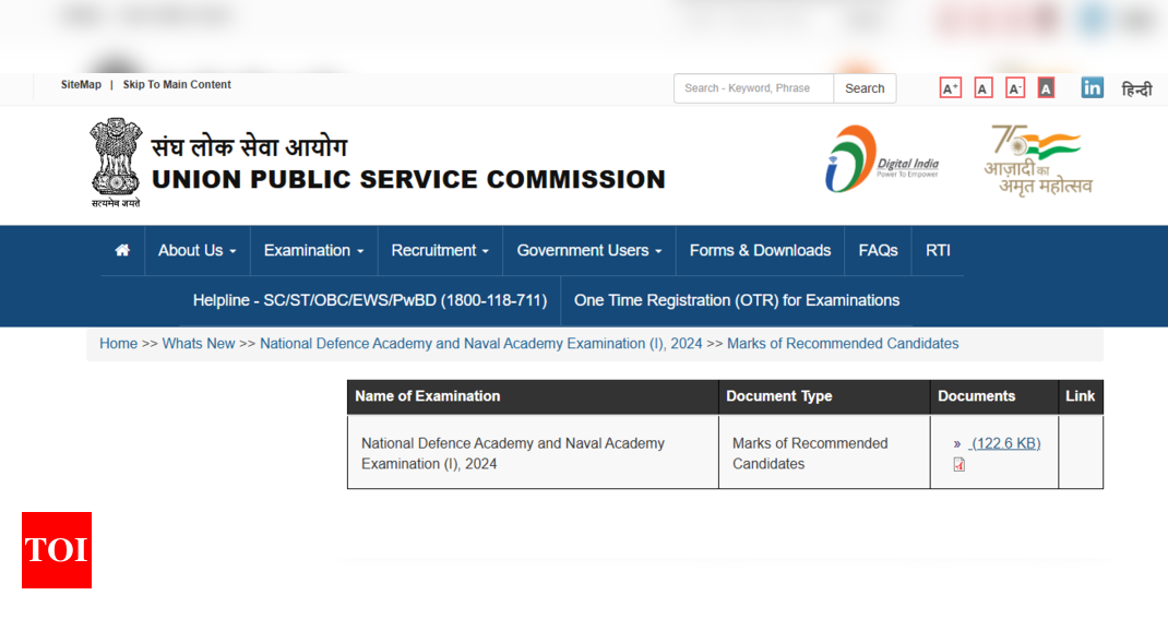 Read more about the article UPSC NDA, NA result 2024: Marksheet released for recommended candidates, direct link here